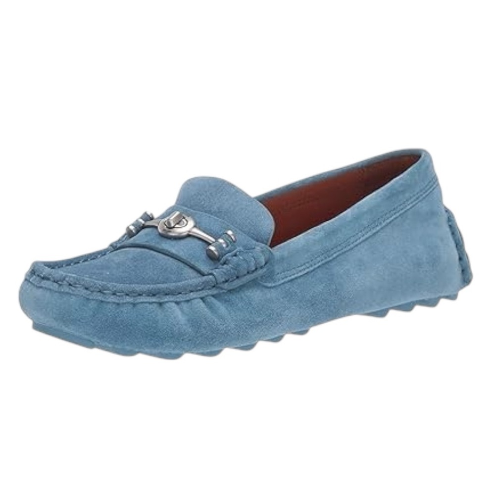 COACH Crosby Chambray Blue Suede Turlock Buckle Driver Moccasin Loafers - 8.5